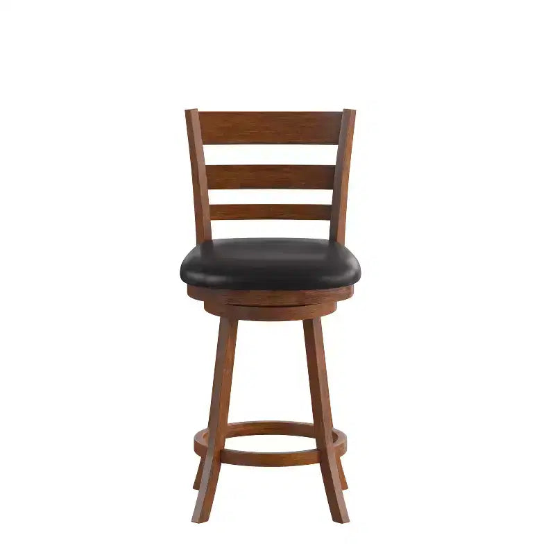 Sgabello girevole da bancone in legno classico da 24" con schienale a scala, sedile imbottito e poggiapiedi integrato
