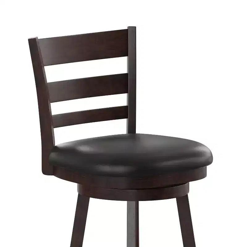 Sgabello girevole da bancone in legno classico da 24" con schienale a scala, sedile imbottito e poggiapiedi integrato