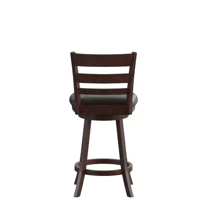 Sgabello girevole da bancone in legno classico da 24" con schienale a scala, sedile imbottito e poggiapiedi integrato
