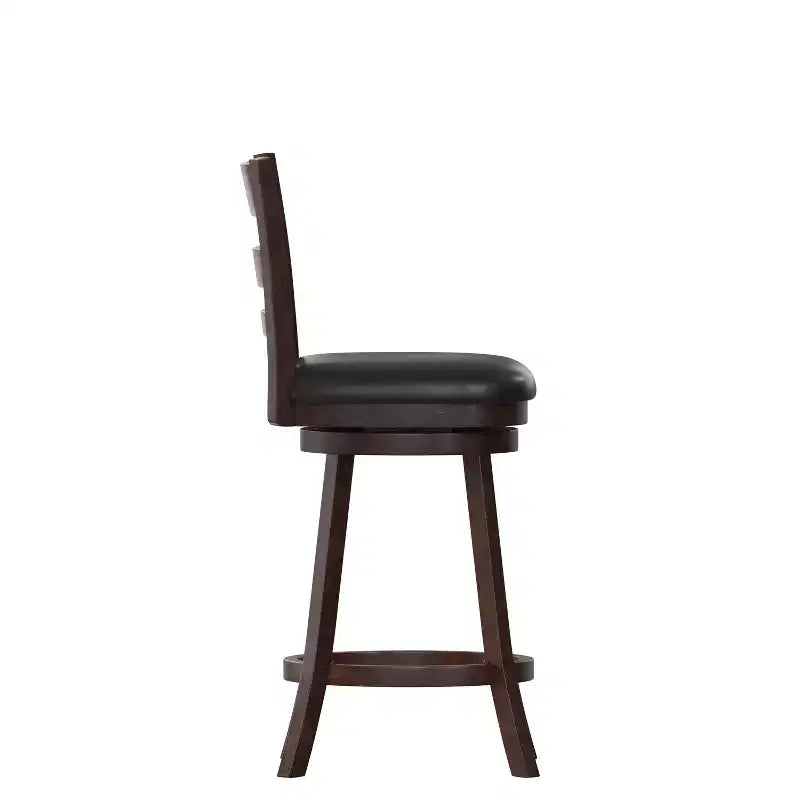 Sgabello girevole da bancone in legno classico da 24" con schienale a scala, sedile imbottito e poggiapiedi integrato