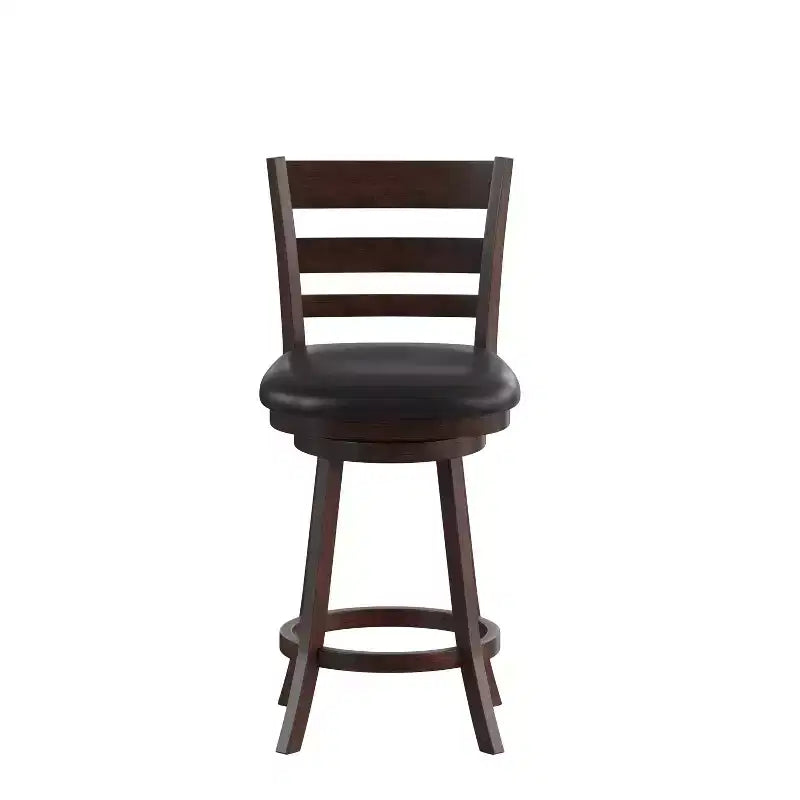 Sgabello girevole da bancone in legno classico da 24" con schienale a scala, sedile imbottito e poggiapiedi integrato