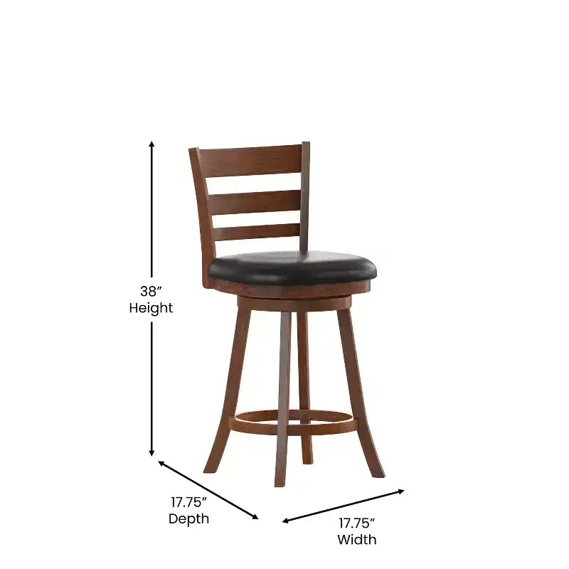 Sgabello girevole da bancone in legno classico da 24" con schienale a scala, sedile imbottito e poggiapiedi integrato