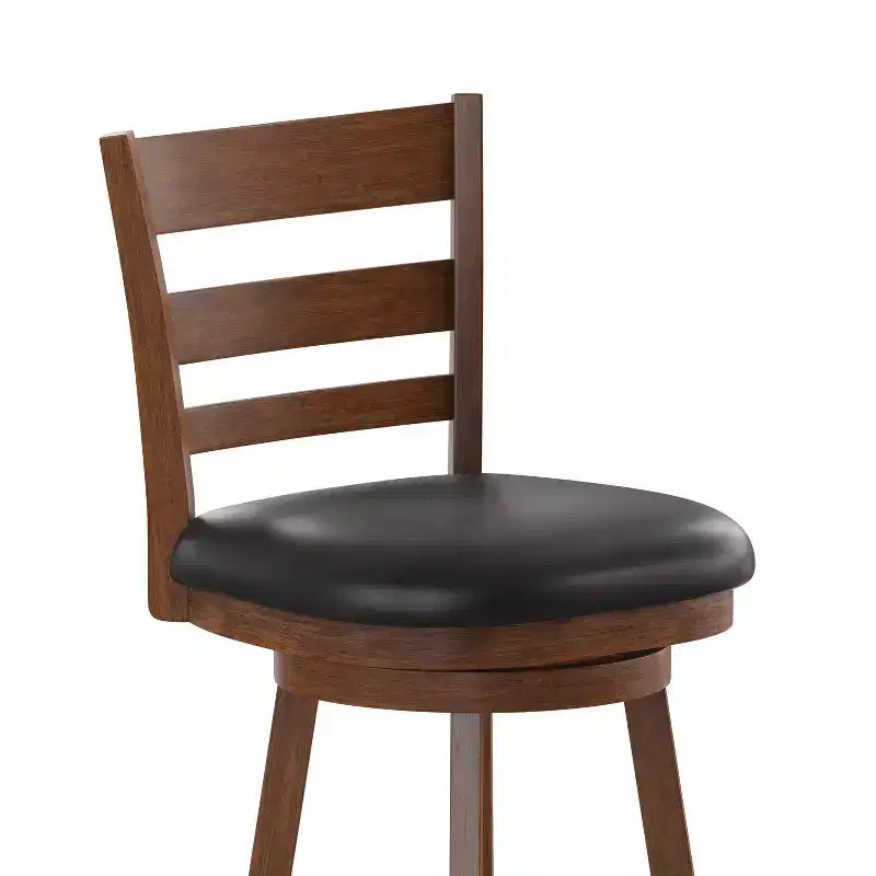 Sgabello girevole da bancone in legno classico da 24" con schienale a scala, sedile imbottito e poggiapiedi integrato