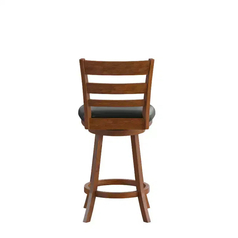 Sgabello girevole da bancone in legno classico da 24" con schienale a scala, sedile imbottito e poggiapiedi integrato