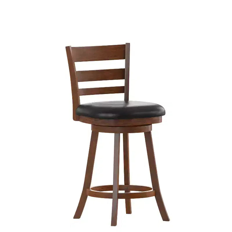 Sgabello girevole da bancone in legno classico da 24" con schienale a scala, sedile imbottito e poggiapiedi integrato