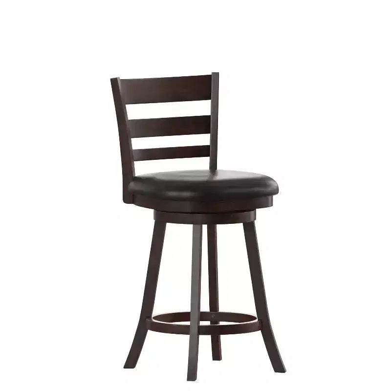 Sgabello girevole da bancone in legno classico da 24" con schienale a scala, sedile imbottito e poggiapiedi integrato
