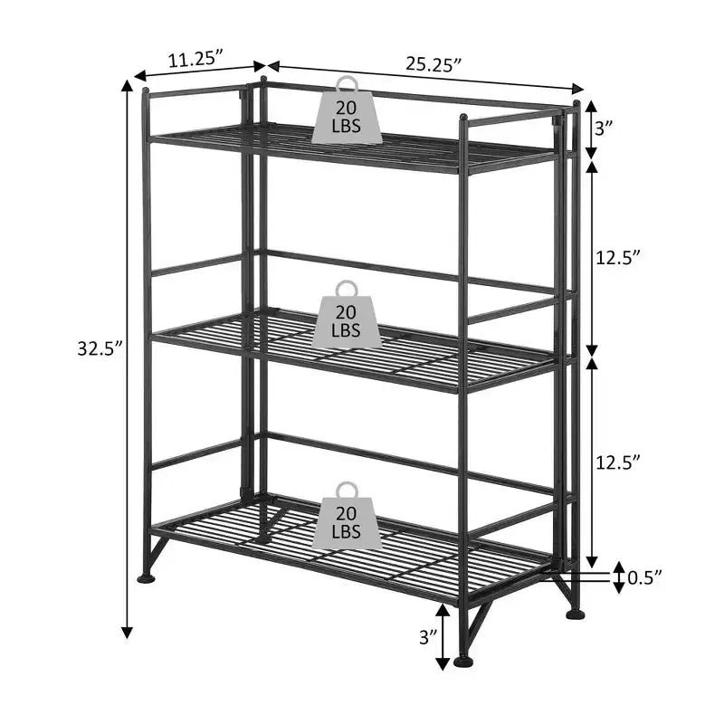32,5" Scaffale metallico pieghevole a 3 ripiani largo