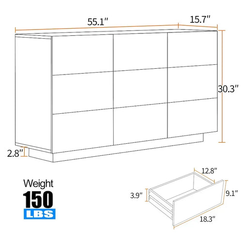 Cassettiera a 9 cassetti per camera da letto con luce