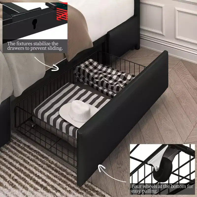 Struttura letto imbottita in ecopelle con testiera regolabile e 4 cassetti contenitore