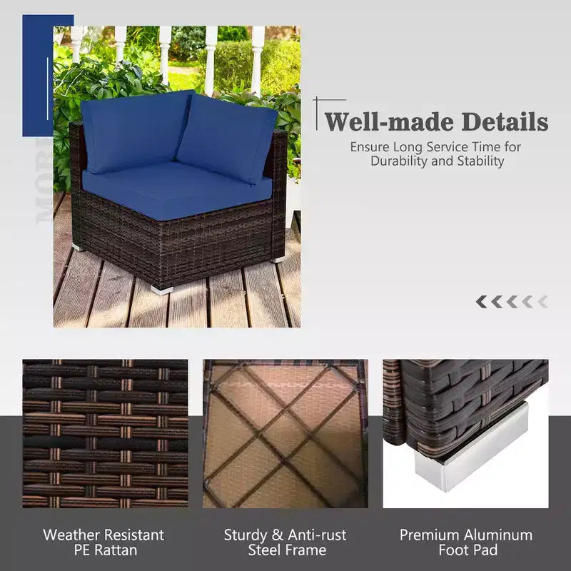 Costway 8PCS Patio Rattan Furniture Set Fire Pit Table Tank Holder Cover Deck Off White/Black/Navy/Red/Turquoise