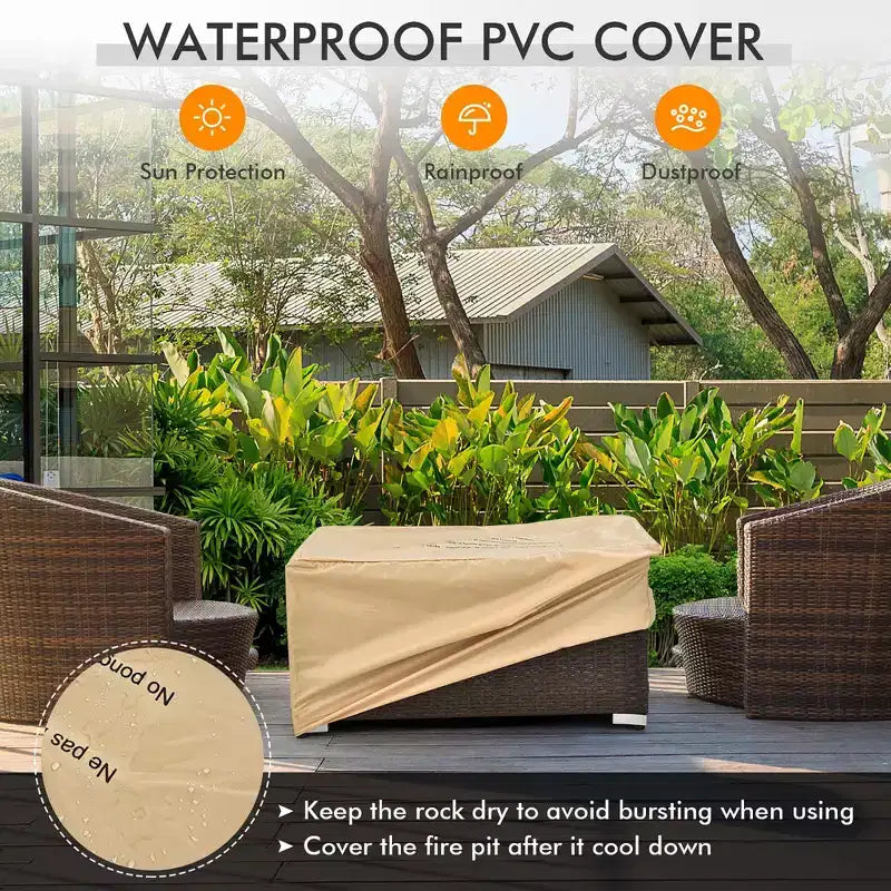 Costway 8PCS Patio Rattan Furniture Set Fire Pit Table Tank Holder Cover Deck Off White/Black/Navy/Red/Turquoise