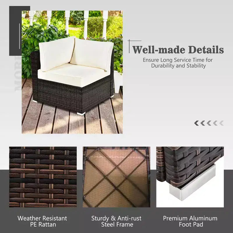 Costway 8PCS Patio Rattan Furniture Set Fire Pit Table Tank Holder Cover Deck Off White/Black/Navy/Red/Turquoise