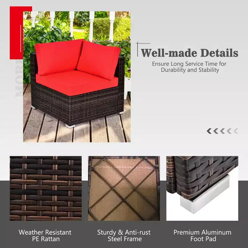 Costway 8PCS Patio Rattan Furniture Set Fire Pit Table Tank Holder Cover Deck Off White/Black/Navy/Red/Turquoise