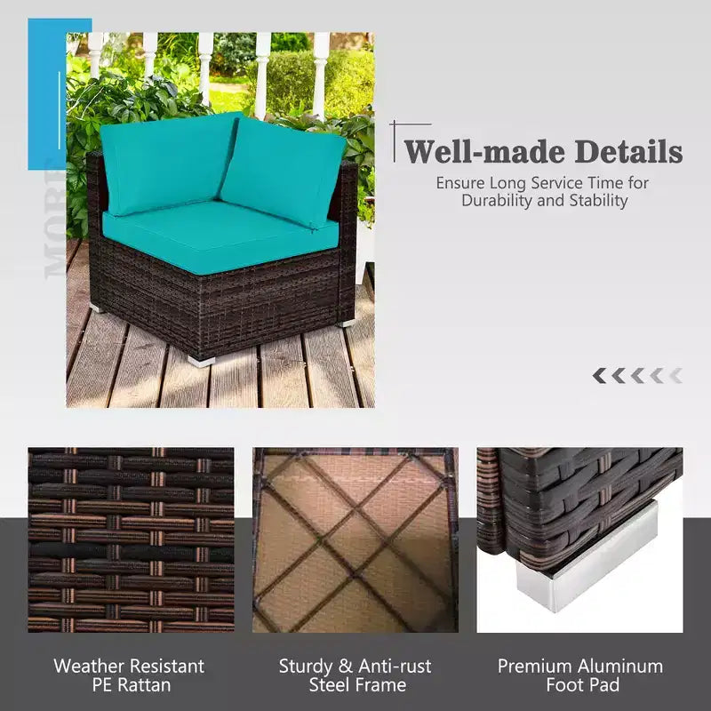 Costway 8PCS Patio Rattan Furniture Set Fire Pit Table Tank Holder Cover Deck Off White/Black/Navy/Red/Turquoise