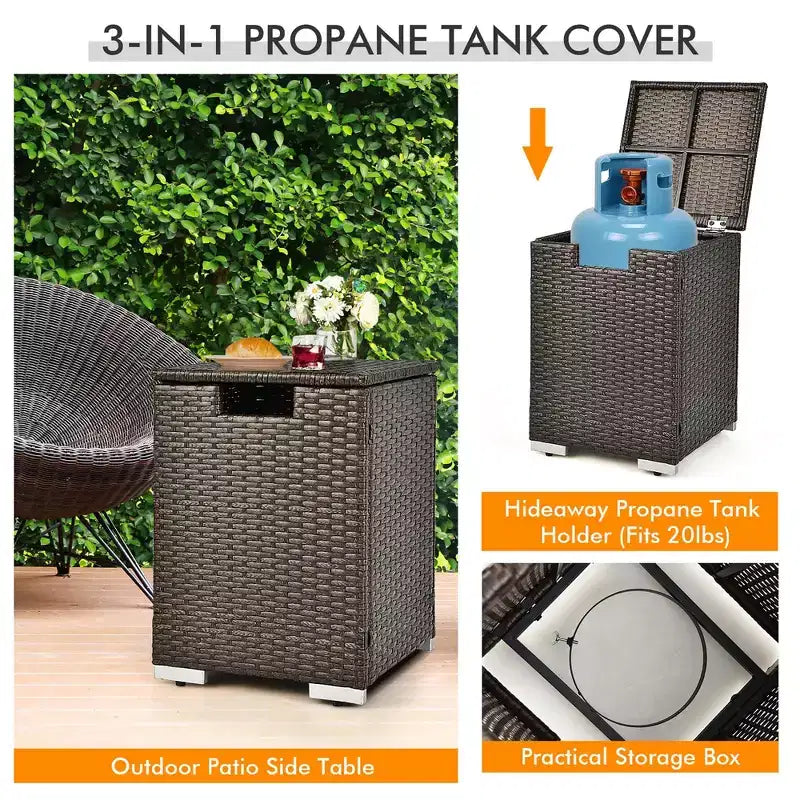 Costway 8PCS Patio Rattan Furniture Set Fire Pit Table Tank Holder Cover Deck Off White/Black/Navy/Red/Turquoise