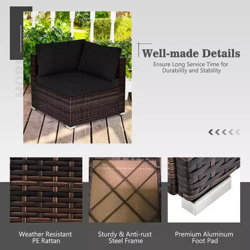 Costway 8PCS Patio Rattan Furniture Set Fire Pit Table Tank Holder Cover Deck Off White/Black/Navy/Red/Turquoise