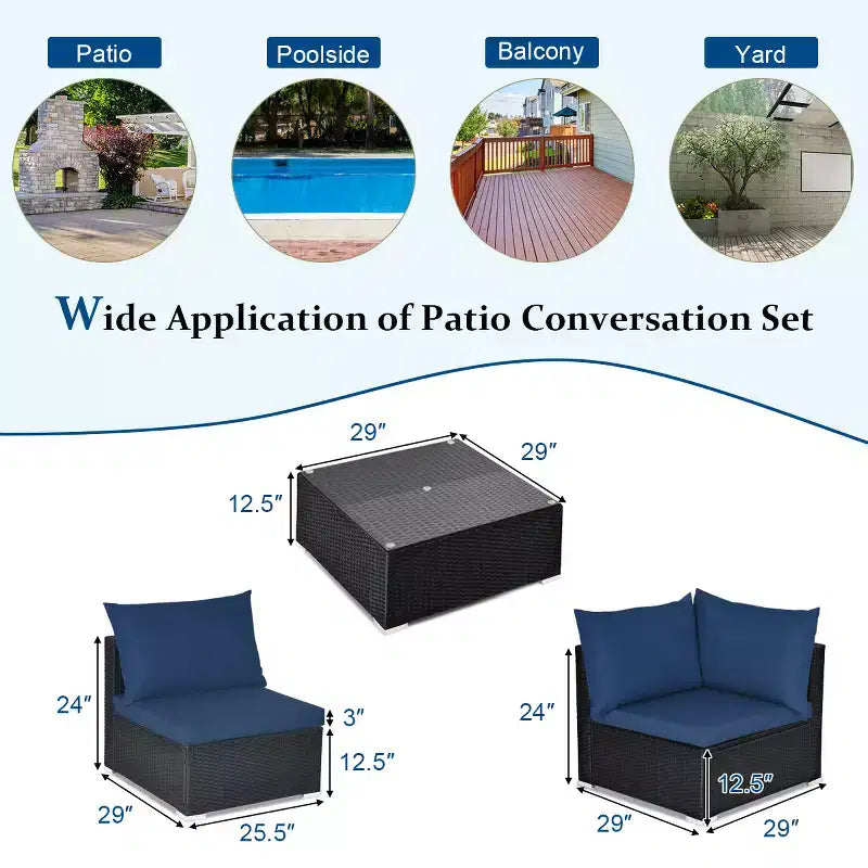 Costway 7PCS Patio Rattan Sofa Set Sectional Conversation Furniture Set Garden Beige\ Navy\Red\Navy Blue