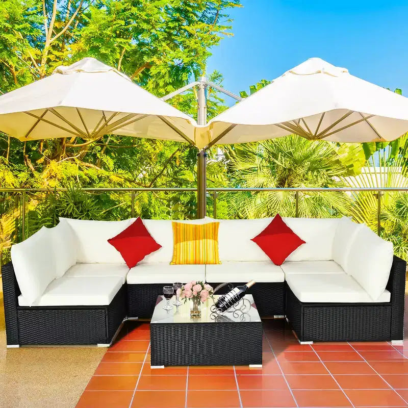Costway 7PCS Patio Rattan Sofa Set Sectional Conversation Furniture Set Garden Beige\ Navy\Red\Navy Blue