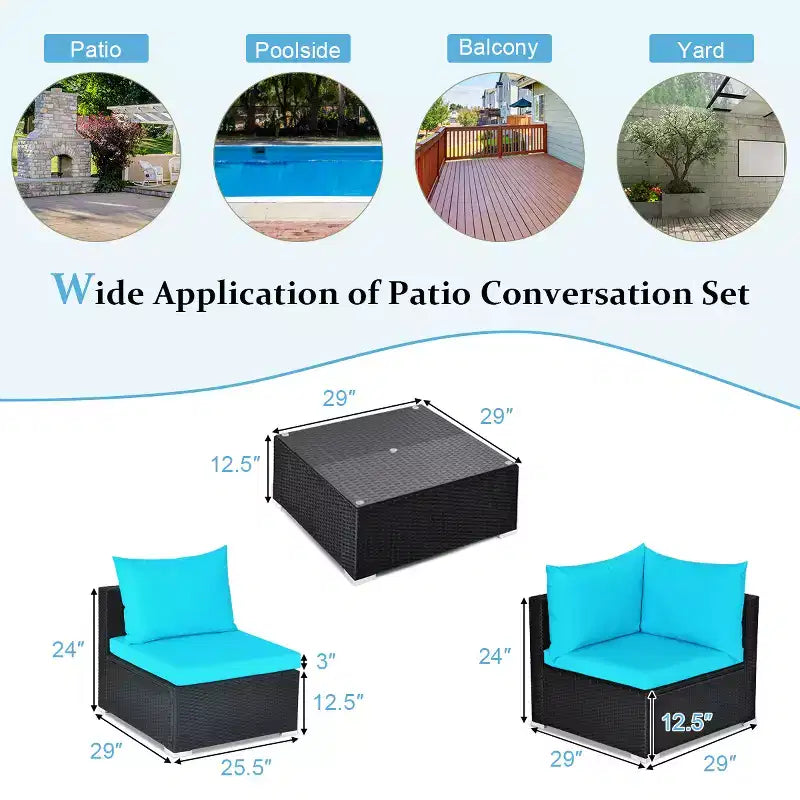 Costway 7PCS Patio Rattan Sofa Set Sectional Conversation Furniture Set Garden Beige\ Navy\Red\Navy Blue
