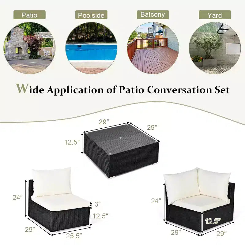 Costway 7PCS Patio Rattan Sofa Set Sectional Conversation Furniture Set Garden Beige\ Navy\Red\Navy Blue