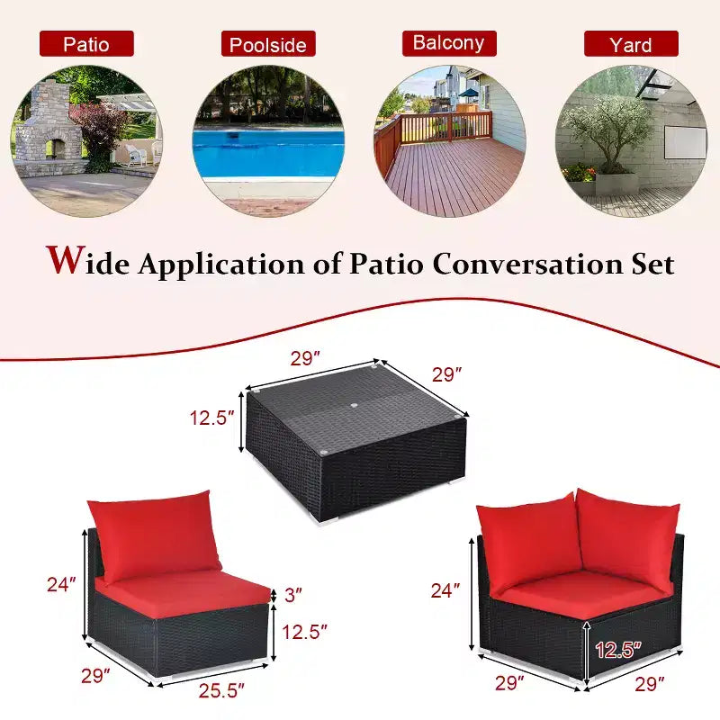 Costway 7PCS Patio Rattan Sofa Set Sectional Conversation Furniture Set Garden Beige\ Navy\Red\Navy Blue