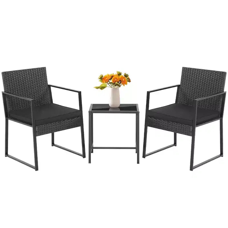 Costway 3pcs Patio Furniture Set Heavy Duty Cushioned Wicker Rattan Chairs Table Outdoor
