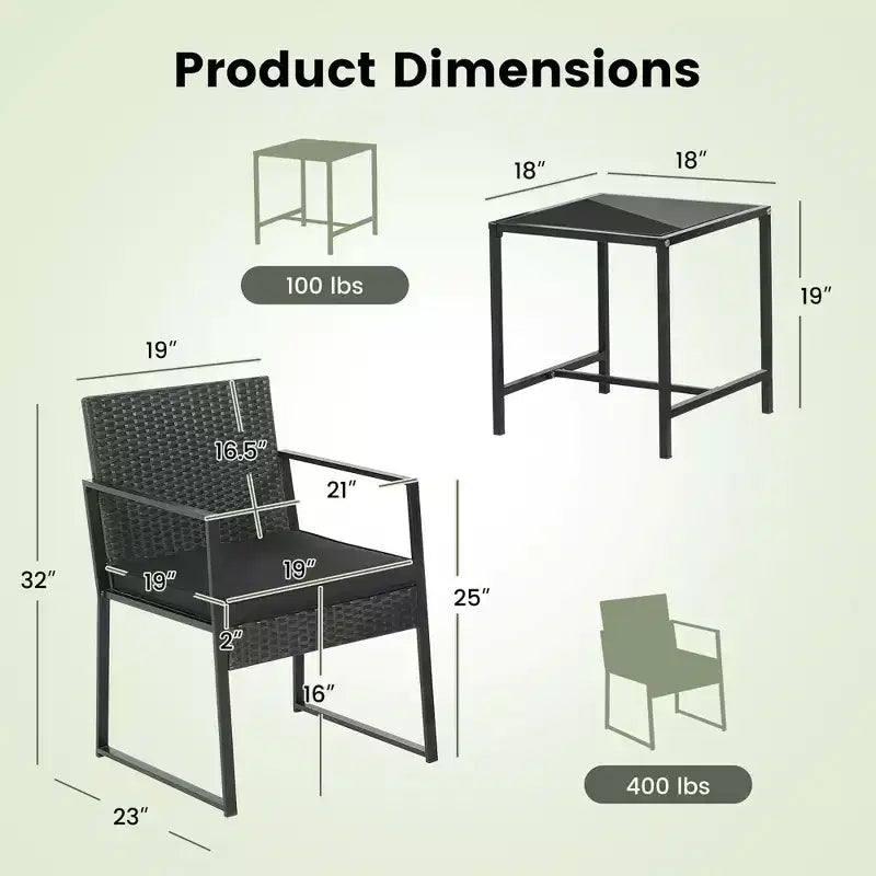 Costway 3pcs Patio Furniture Set Heavy Duty Cushioned Wicker Rattan Chairs Table Outdoor