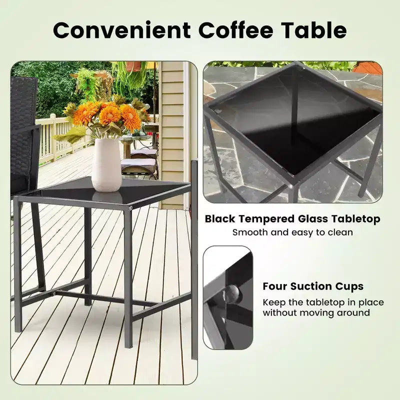Costway 3pcs Patio Furniture Set Heavy Duty Cushioned Wicker Rattan Chairs Table Outdoor