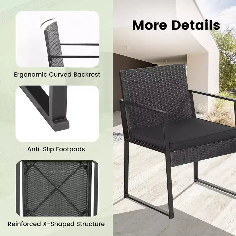 Costway 3pcs Patio Furniture Set Heavy Duty Cushioned Wicker Rattan Chairs Table Outdoor