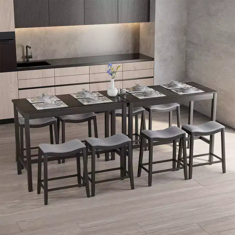 Ensemble de table de bar et de 4 tabourets de selle rembourrés Costway 5 pièces, hauteur comptoir