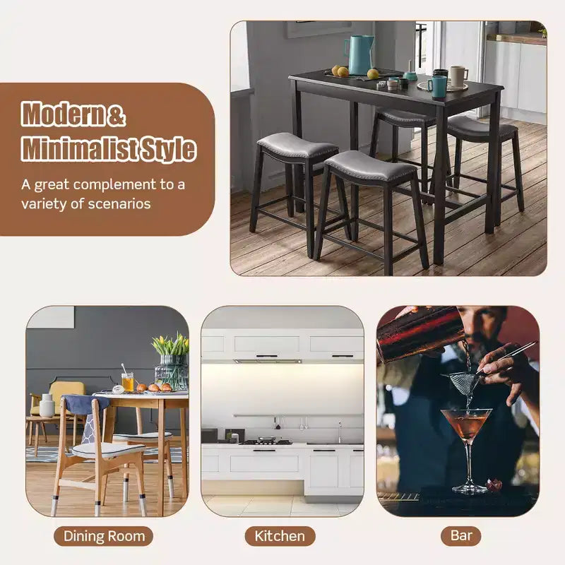 Ensemble de table de bar et de 4 tabourets de selle rembourrés Costway 5 pièces, hauteur comptoir