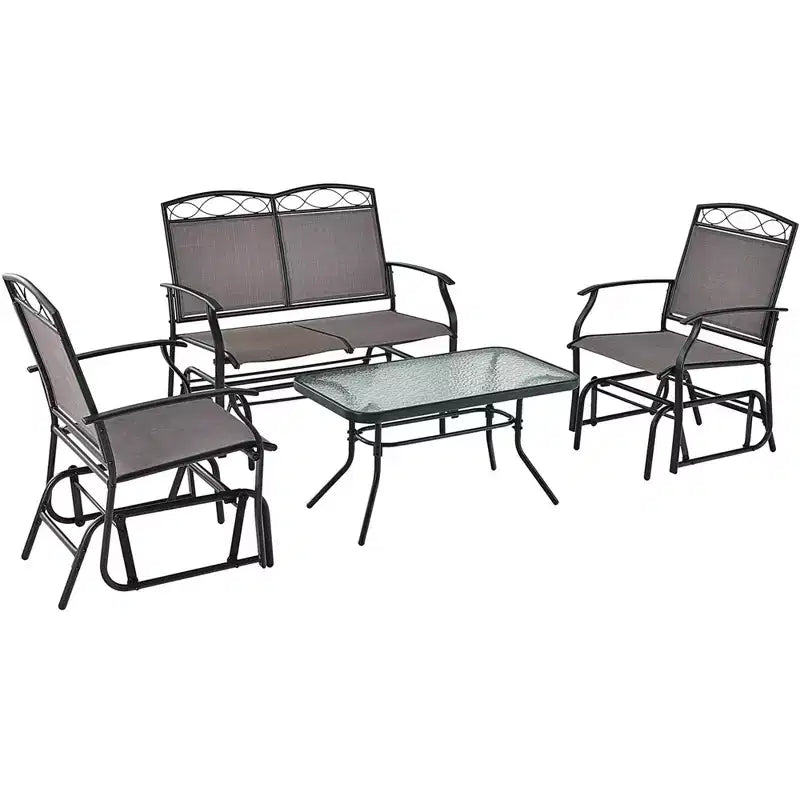 Costway 4pcs Patio Glider Conversation Set Swing Rocking Chair Table Heavy-Duty Outdoor