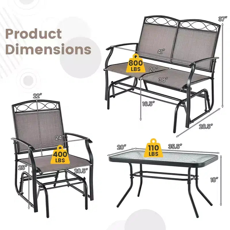 Costway 4pcs Patio Glider Conversation Set Swing Rocking Chair Table Heavy-Duty Outdoor