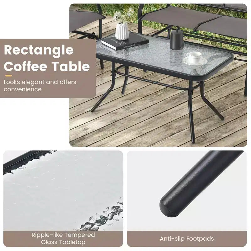 Costway 4pcs Patio Glider Conversation Set Swing Rocking Chair Table Heavy-Duty Outdoor