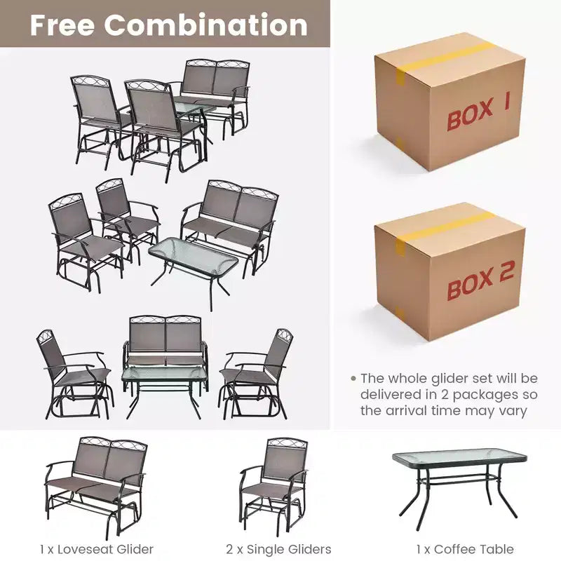 Costway 4pcs Patio Glider Conversation Set Swing Rocking Chair Table Heavy-Duty Outdoor