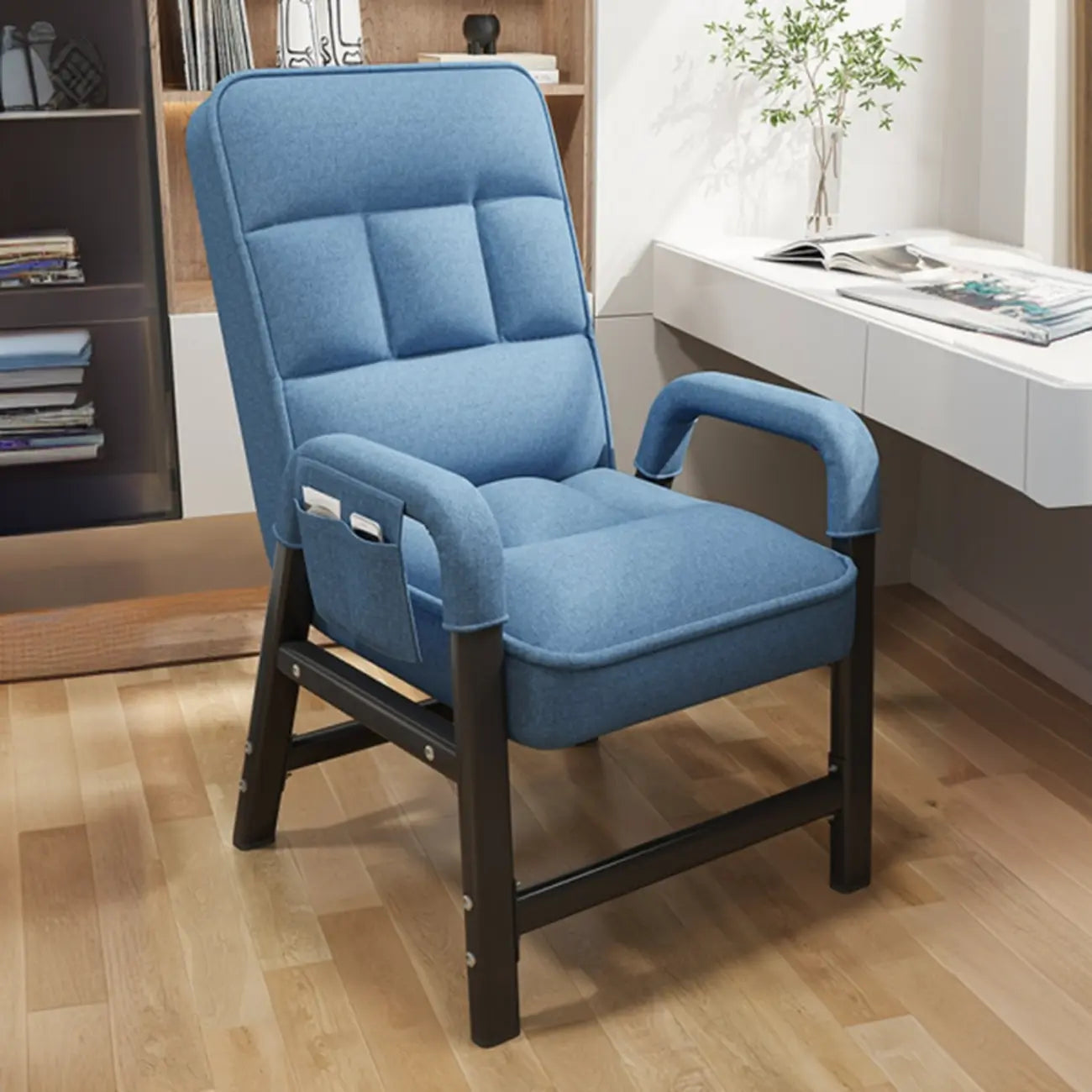 Sedia da ufficio moderna con 4 gambe, imbottita in tessuto grigio