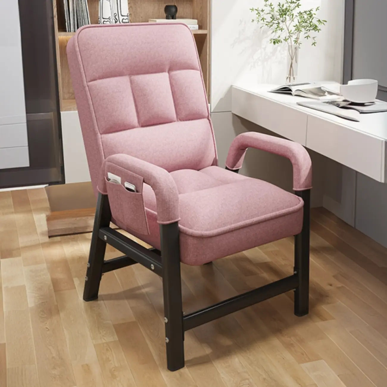 Sedia da ufficio moderna con 4 gambe, imbottita in tessuto grigio