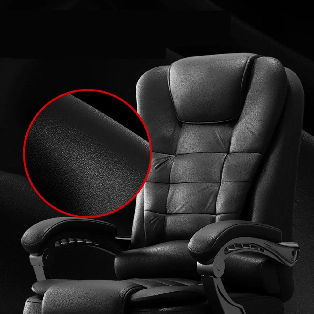 Ergonomic Black Leather Swivel Office Chair with Footrest
