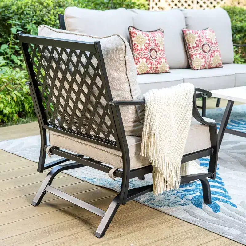 Captiva Designs 5pc XL Metal Outdoor Conversation Set with Rocking Chairs and Ottomans