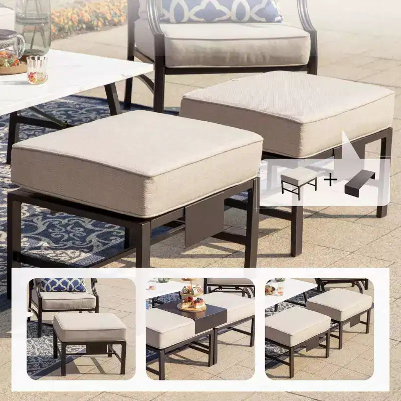 Captiva Designs 5pc XL Metal Outdoor Conversation Set with Rocking Chairs and Ottomans