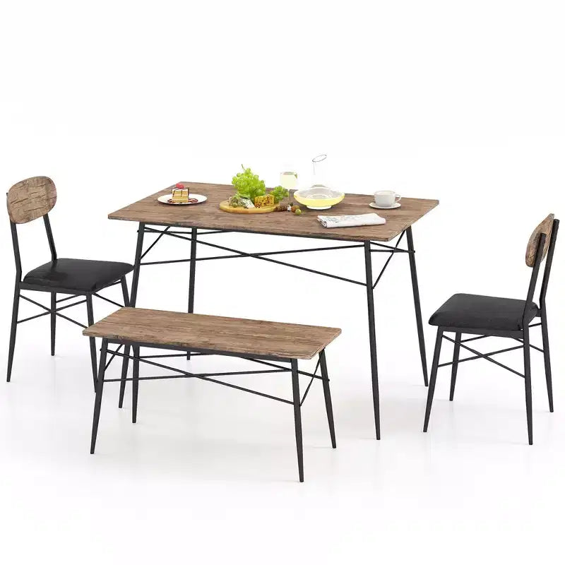 Ensemble de salle à manger 4 pièces Costway avec banc et 2 chaises rembourrées en similicuir pour cuisine
