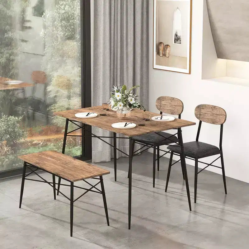 Ensemble de salle à manger 4 pièces Costway avec banc et 2 chaises rembourrées en similicuir pour cuisine