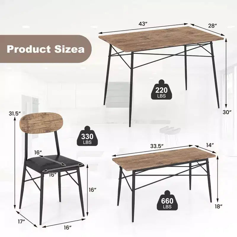 Ensemble de salle à manger 4 pièces Costway avec banc et 2 chaises rembourrées en similicuir pour cuisine