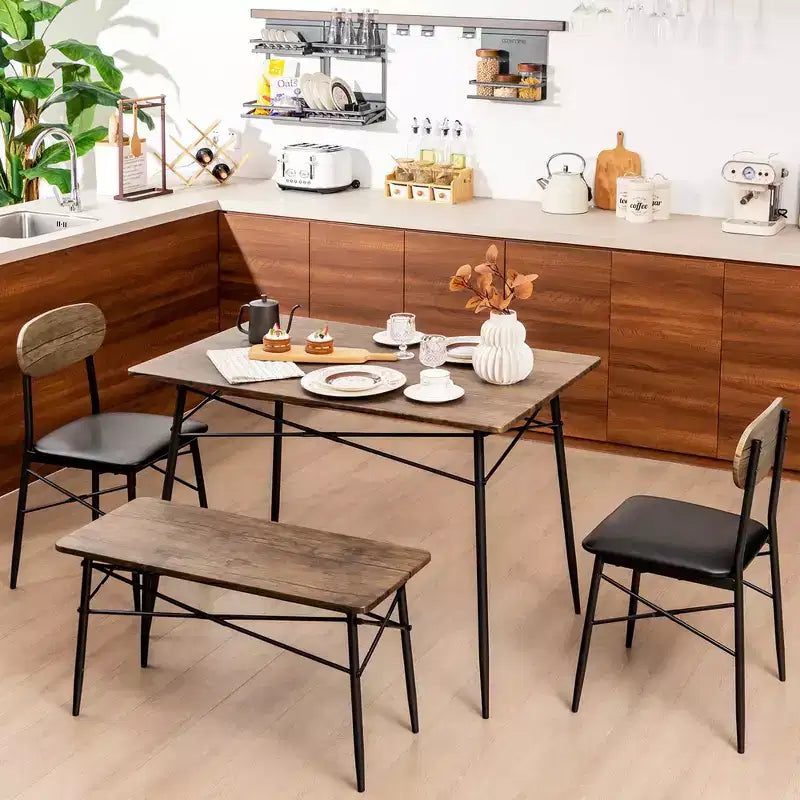 Ensemble de salle à manger 4 pièces Costway avec banc et 2 chaises rembourrées en similicuir pour cuisine