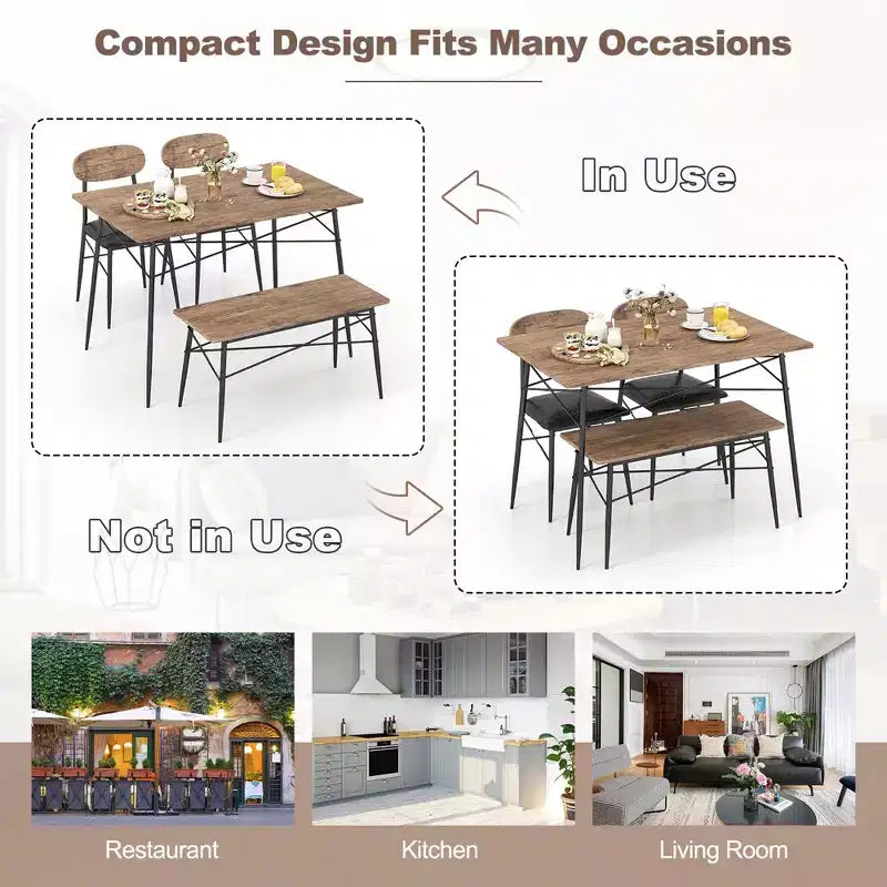 Ensemble de salle à manger 4 pièces Costway avec banc et 2 chaises rembourrées en similicuir pour cuisine