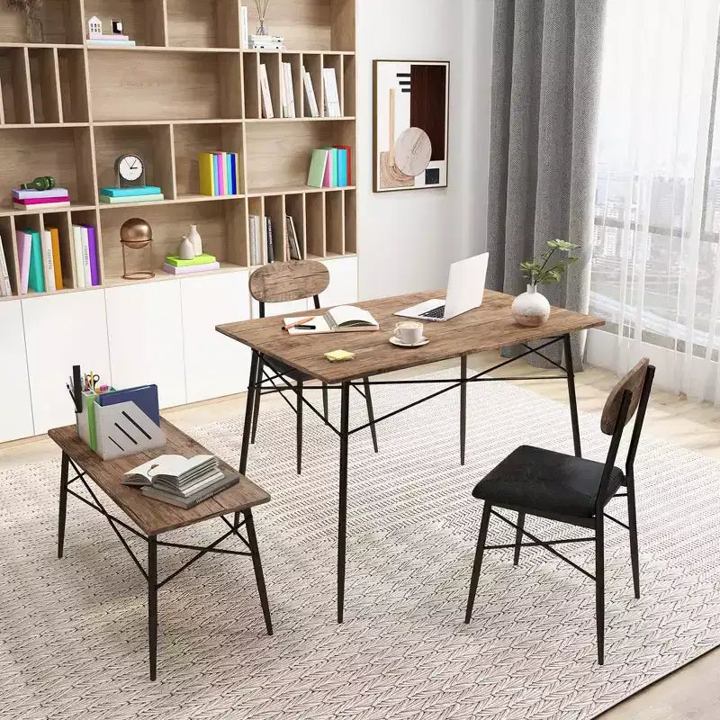 Ensemble de salle à manger 4 pièces Costway avec banc et 2 chaises rembourrées en similicuir pour cuisine