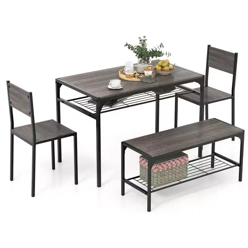 Costway Dining Table Set for 4 Rectangular Table with 2 Chairs, 1 Bench, Storage Racks Rustic Brown/Gray/Brown