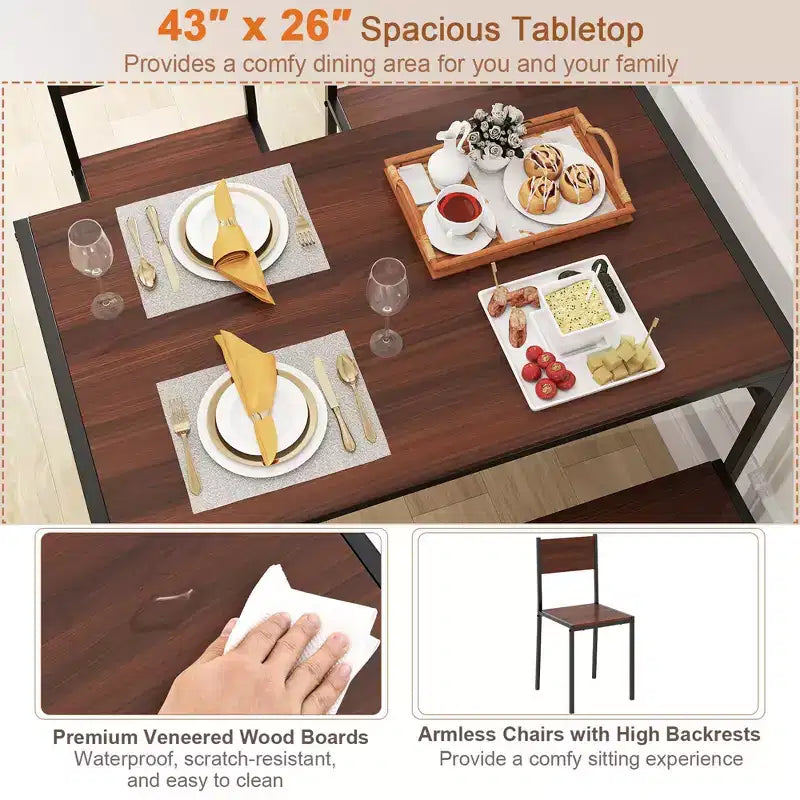 Costway Dining Table Set for 4 Rectangular Table with 2 Chairs, 1 Bench, Storage Racks Rustic Brown/Gray/Brown