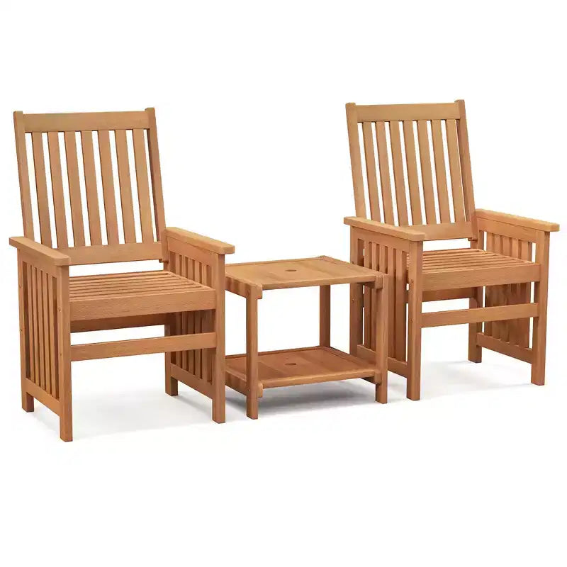 Costway 3 Pieces Patio Furniture Set with 1.5 Umbrella Hole Hardwood Table & Chairs Set