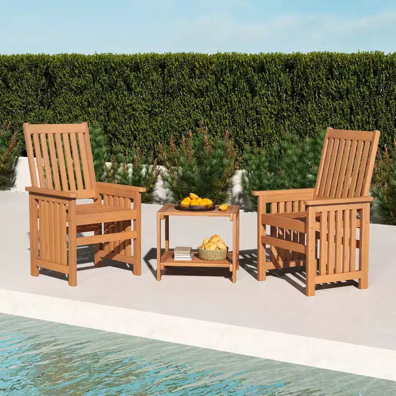 Costway 3 Pieces Patio Furniture Set with 1.5 Umbrella Hole Hardwood Table & Chairs Set